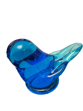 Blue Glass Bird Of Happiness Sculpture - Hand Blown Signed By  Leo Ward